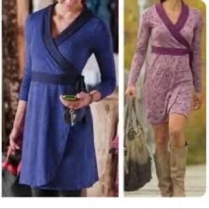 Athleta Wellington faux wrap dark blue dress M
